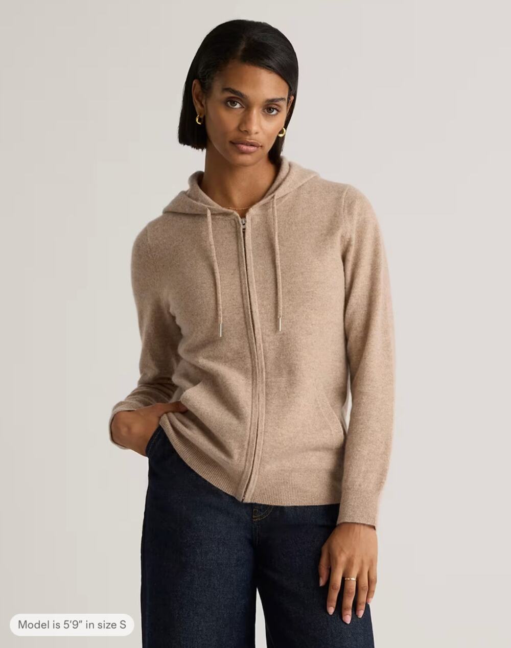 Quince Mongolian Cashmere Full Zip Hoodie Sweater Oatmeal Womens Medium NWT